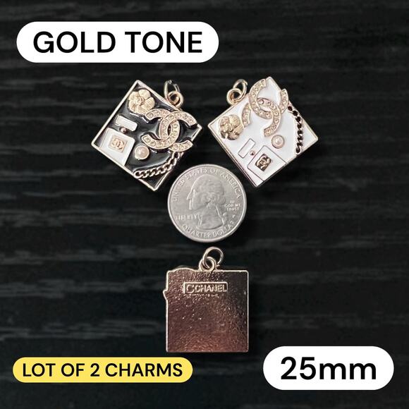 Lot of 2 CC Square Gold Tone Zipper Pull Button Charms 25mm - Picture 1 of 1